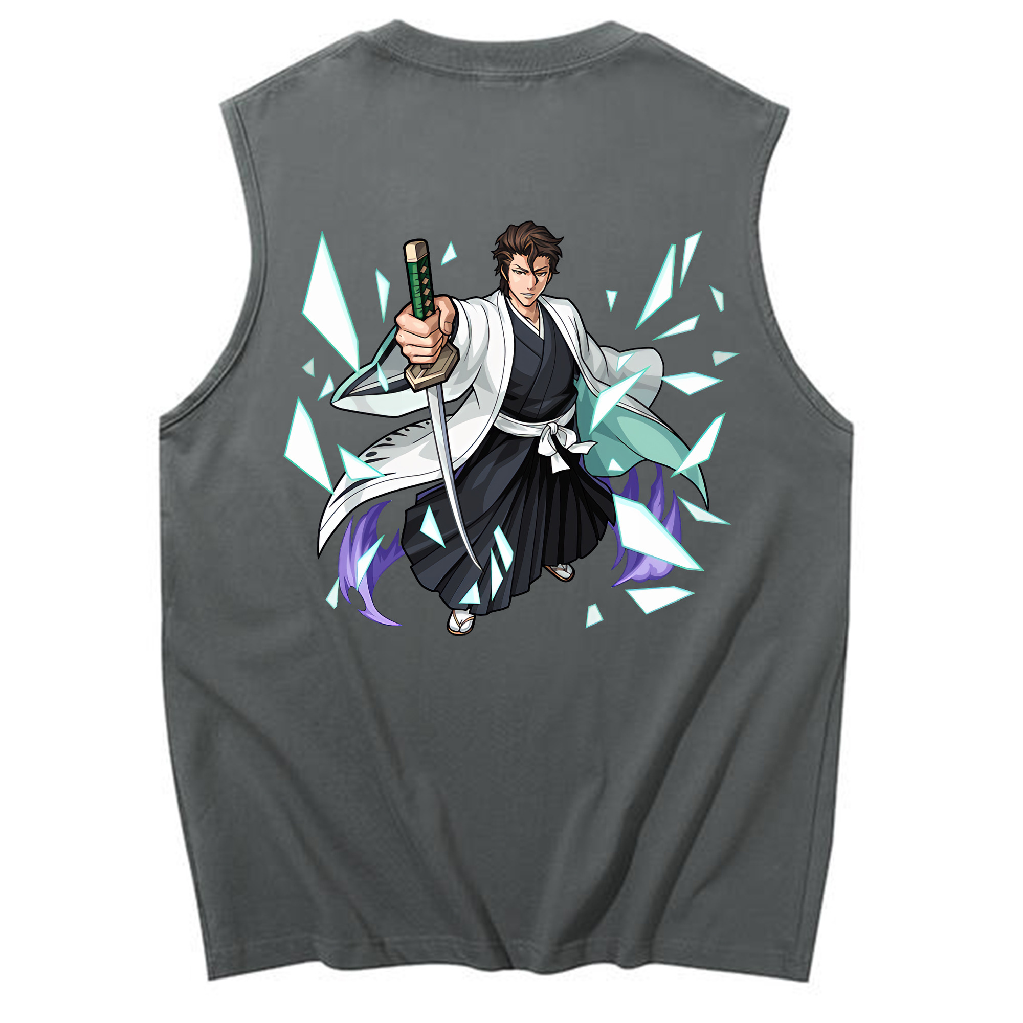 （画像用） ブリーチ 藍染 惣右介（あいぜん そうすけ） BLEACH Aizen Sousuke コットン100％タンクトップ（背面プリント）